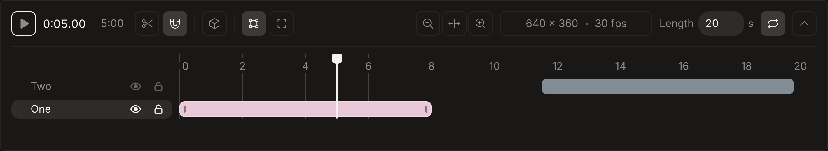 Dark timeline after closing the One layer gap. One starts at zero while Two stays at its original position.